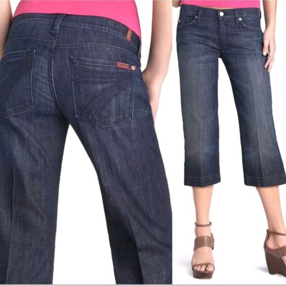 7 FOR ALL MANKIND DOJO Jeans Womens 28 Dark Blue Dojo Crop Jeans Cropped Dojos - Picture 1 of 12